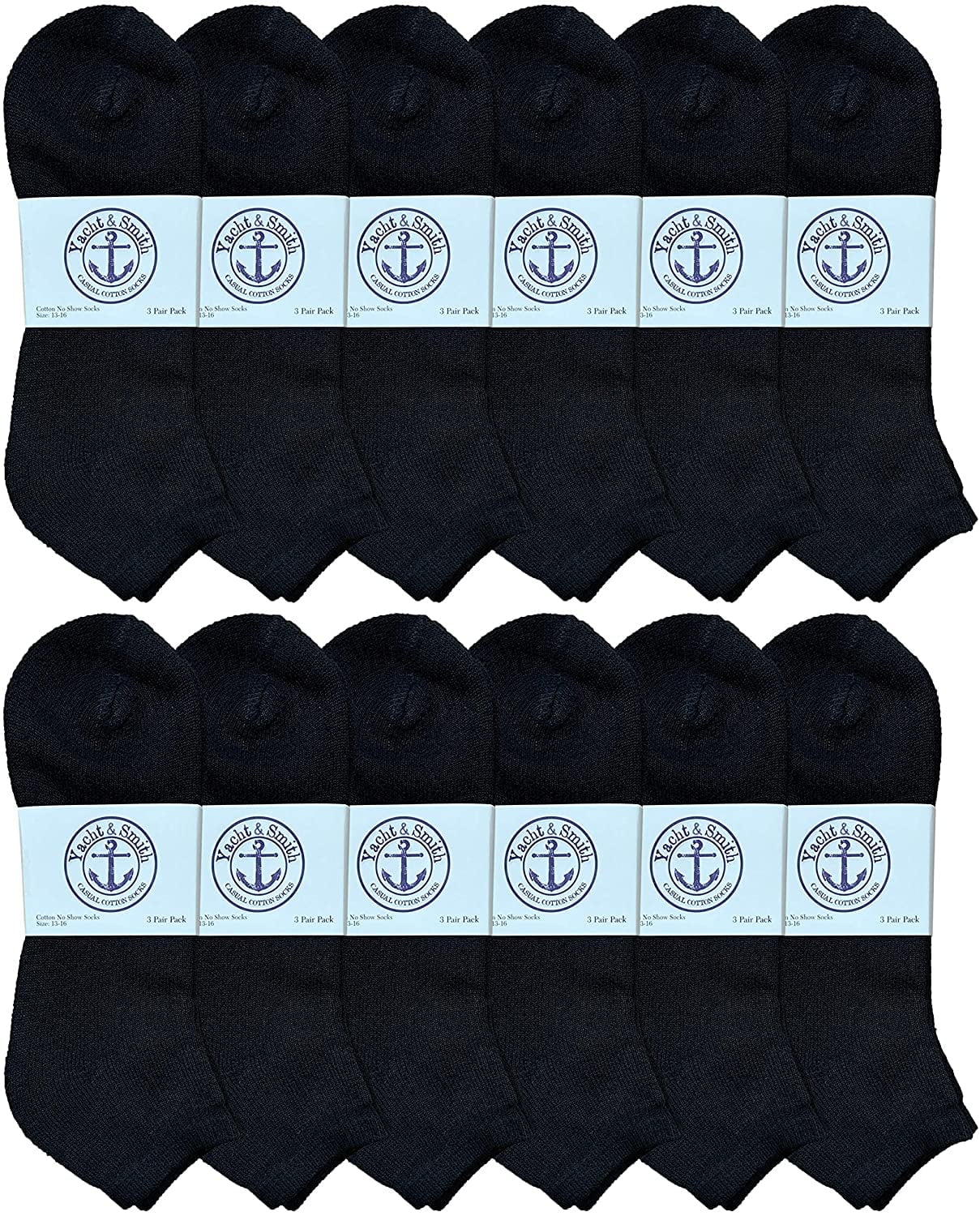 SOCKS'NBULK Mens Cotton No Show Socks, Soft Sports Socks In Bulk, King Size 13-16 (Black, 12)