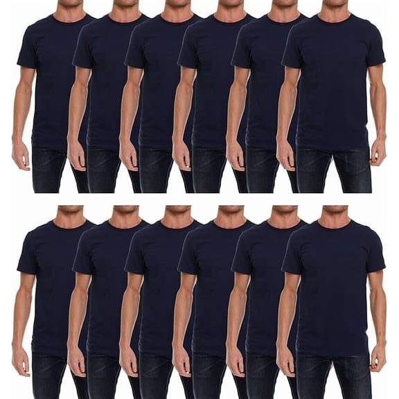 SOCKS'NBULK Mens Cotton Short Sleeve Lightweight T-Shirts, Bulk Crew Tees for Guys, Solid Bright Colors T-shirt (NAVY BLUE, 3X-Large, 3X_l)