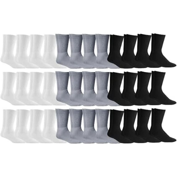 SOCKS'NBULK Mens Cotton Socks, Athletic Sport Socks Shoe Size 10-13 (36 Pairs Mixed Assorted)