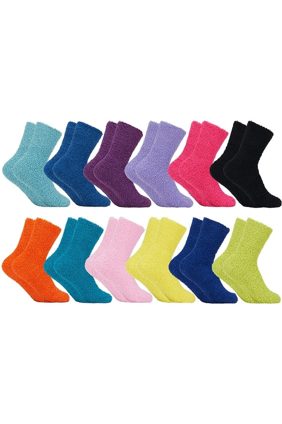 Mens Fuzzy Socks, Soft Warm Winter Slipper Plush Sock (12 Pairs Bright Solid)