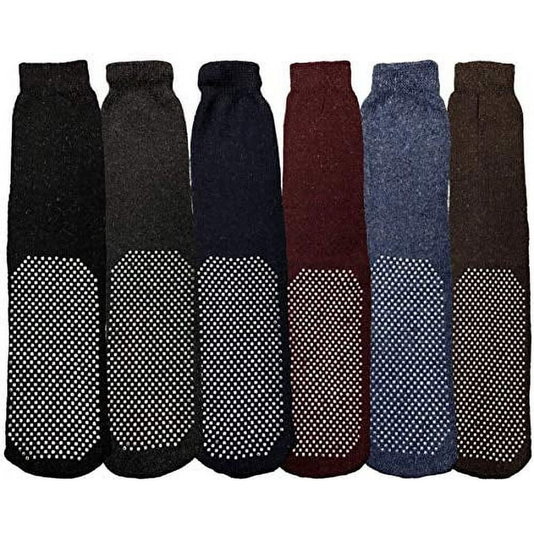 SOCKS'NBULK Mens Thermal Slipper Socks, Non-Skid with Gripper Bottom,  Hospital Tube Socks,(6 Pairs Assorted B, (10-13))