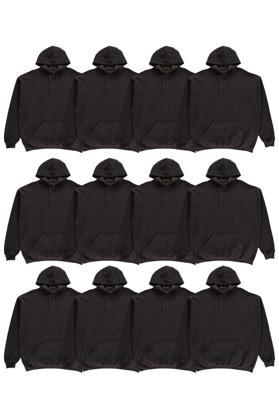 Mens Wholesale Hoodie Sweatshirts, Cotton Blend, Bulk Adults Hoodies Sweatshirt 12 PACK BLACK SIZE LARGE
