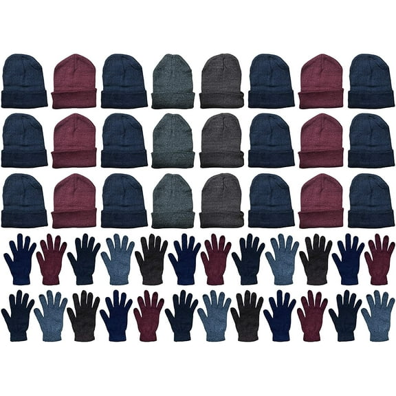 SOCKS'NBULK Mens Womens Hats and Gloves Set, Winter Beanies Bulk Wholesale Sets (Colorful Assorted - 24 Gloves 24 Hats)