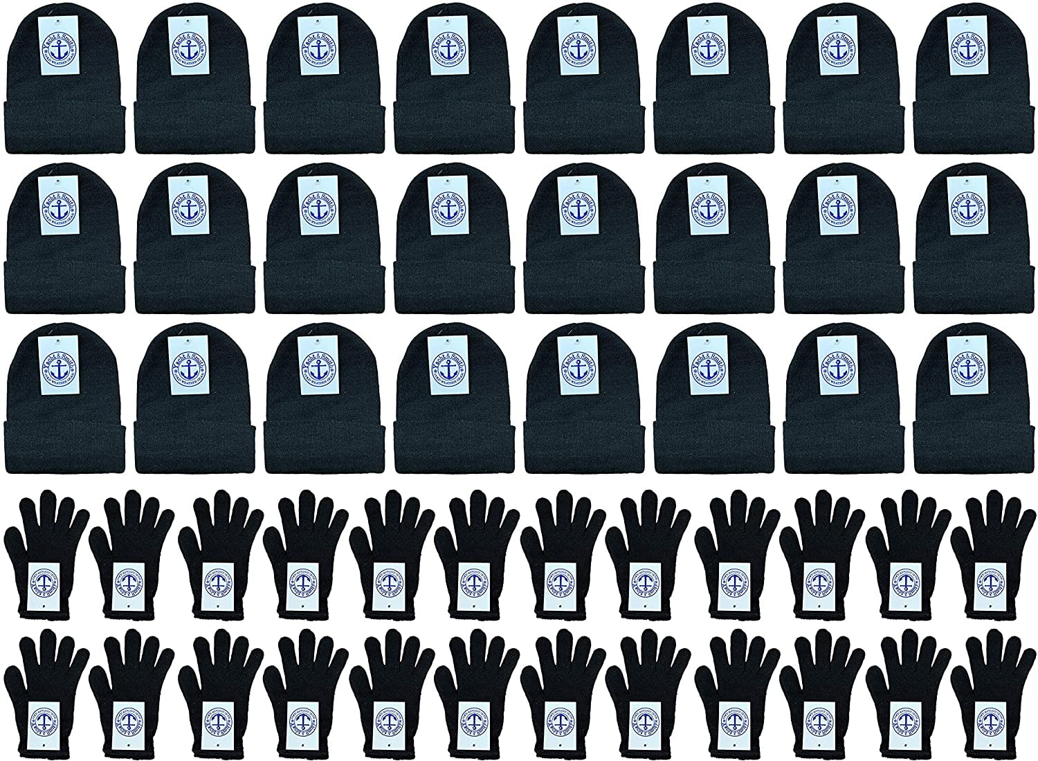 Yacht & Smith 24 Pack Winter Hats & Gloves Set - Bulk Wholesale Beanies For Adults & Kids