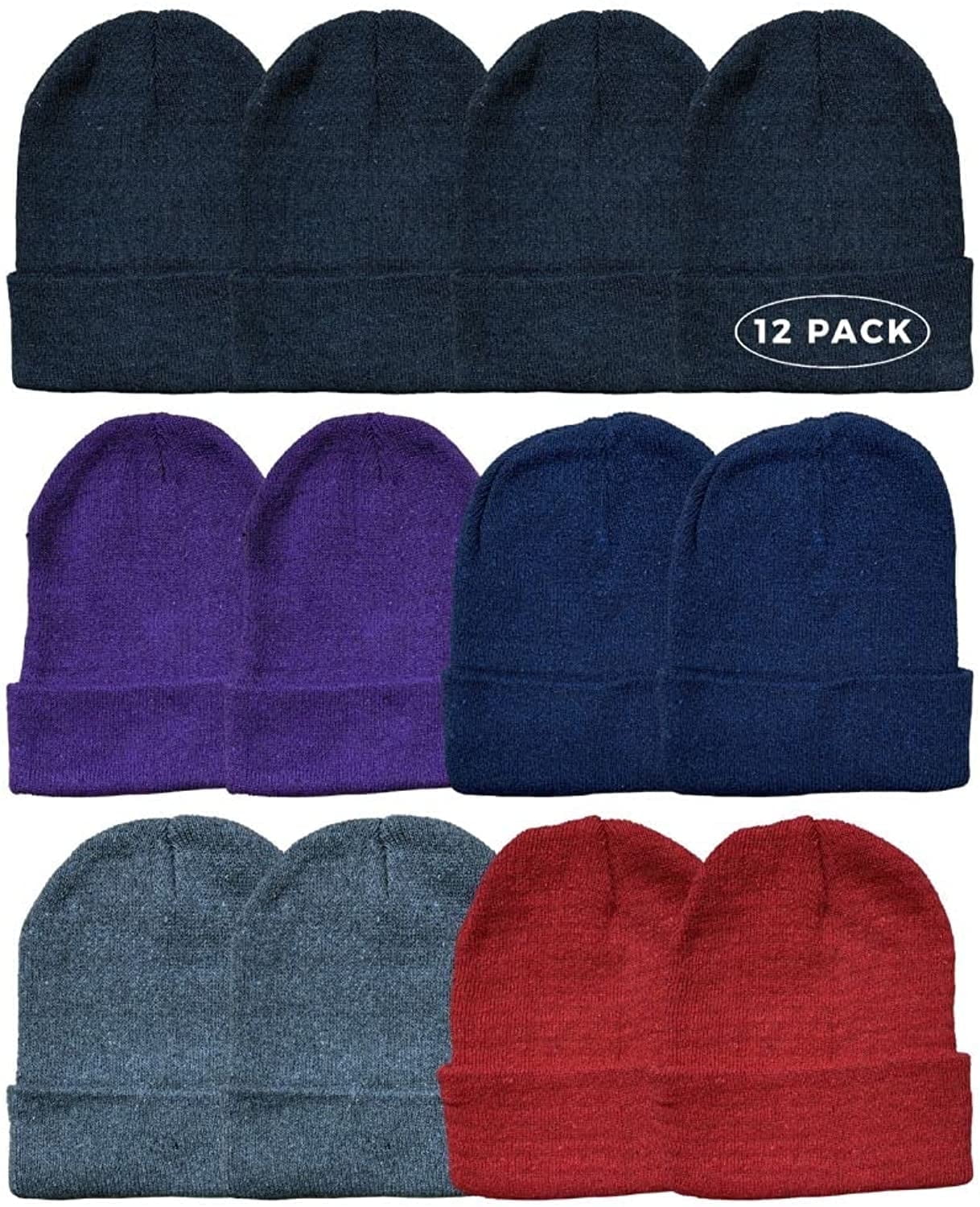 SOCKS'NBULK Mens Womens Warm Winter Hats in Assorted Colors, Mens Womens Unisex (12 Pack Assorted Solids (A))