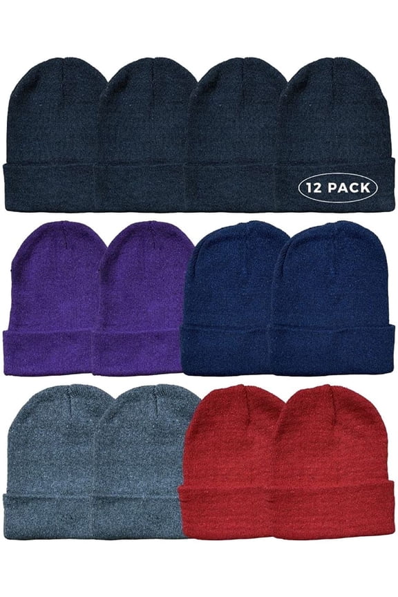 Mens Womens Warm Winter Hats in Assorted Colors, Mens Womens Unisex (12 Pack Assorted Solids (A))