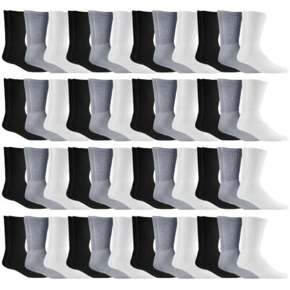 SOCKS'NBULK Mens & Womens Wholesale Bulk Sports Crew, Athletic Case Pack Socks (48 Paire Mixed Assorted, Mens 10-13 (Shoe Size 7-12))