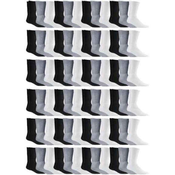 SOCKS'NBULK Mens & Womens Wholesale Bulk Sports Crew, Athletic Case Pack Socks (72 Pairs Mixed Assorted, Womens 9-11 (Shoe size 5-10))