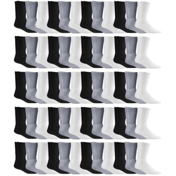 SOCKS'NBULK Mens & Womens Wholesale Bulk Sports Crew, Athletic Case Pack Socks, by SOCKS'NBULK (60 Pairs Mixed Assorted, Womens 9-11 (Shoe size 5-10))