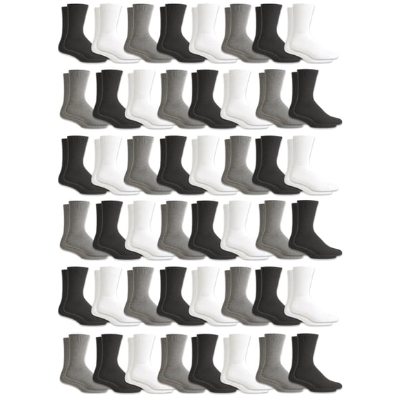 SOCKS'NBULK Wholesale Crew Socks, Men Women Children, Cotton Basic Wear (48 Pack Mix, 10-13)
