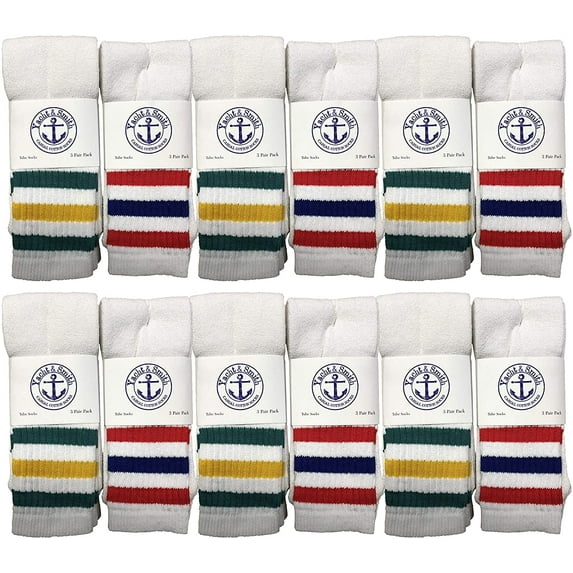 SOCKS'NBULK Old School Retro Striped Cotton Tube Socks Wholesale Bulk Cotton Sport Socks (12, Kids (6-8))