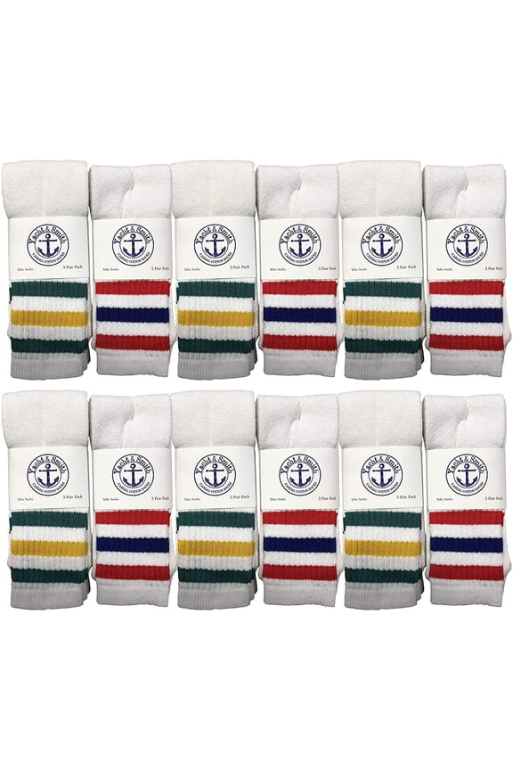 Old School Retro Striped Cotton Tube Socks Wholesale Bulk Cotton Sport Socks (12, Mens (10-13))