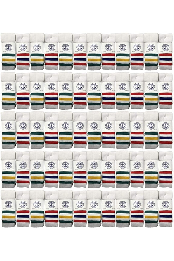 Old School Retro Striped Cotton Tube Socks Wholesale Bulk Cotton Sport Socks (120, Mens (10-13))