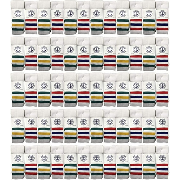 SOCKS'NBULK Old School Retro Striped Cotton Tube Socks Wholesale Bulk Cotton Sport Socks (240, Mens (10-13))
