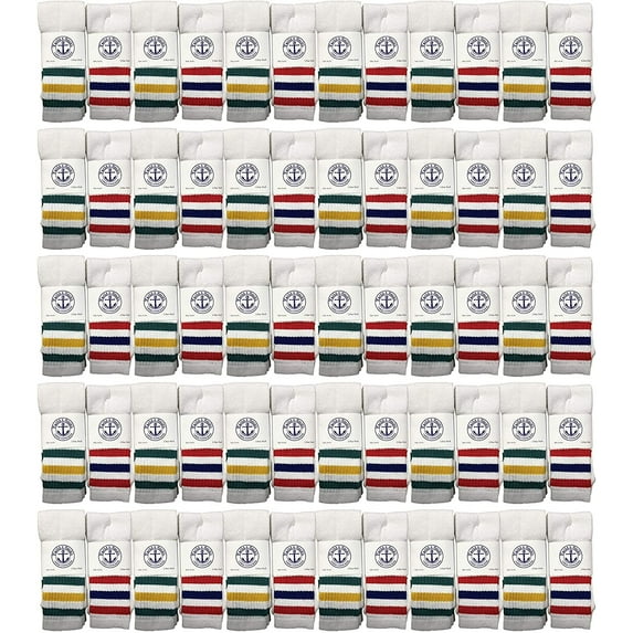 SOCKS'NBULK Old School Retro Striped Cotton Tube Socks Wholesale Bulk Cotton Sport Socks (60, Mens (10-13))