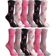 thumbnail image 1 of SOCKS'NBULK Pink Ribbon Breast Cancer Awareness Ankle/Crew Socks for Women (Assorted Crew, 12), 1 of 6