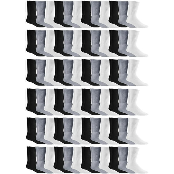 SOCKS'NBULK Sport Cotton Unisex Crew, Ankle, Tube Socks, Children (Kid's 6-8, 72 Pairs Mixed Assorted)