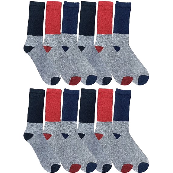 SOCKS'NBULK Thermal Diabetic Crew Socks For Men Women, Soft Marled, Ringspun Cotton, Seamless Toe, Loose Top, Bulk (12 Pairs (Assorted), Mens (10-13))