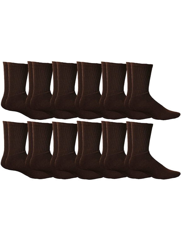 Thermal Diabetic Crew Socks For Unisex, Soft Marled, Ringspun Cotton, Seamless Toe, Loose Top, Bulk (12 Pairs Mens Brown, Mens (10-13))