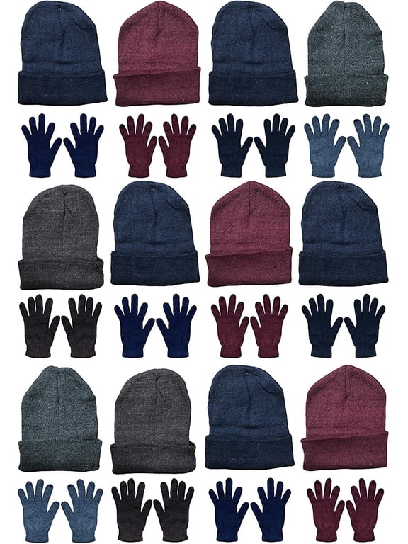 Unisex Bulk Hats and Gloves Set, Warm Winter Gloves & Beanies Bulk Wholesale Sets For Outdoor