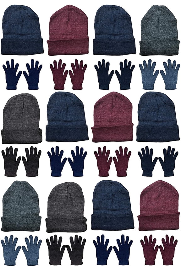 Unisex Bulk Hats and Gloves Set, Warm Winter Gloves & Beanies Bulk Wholesale Sets For Outdoor