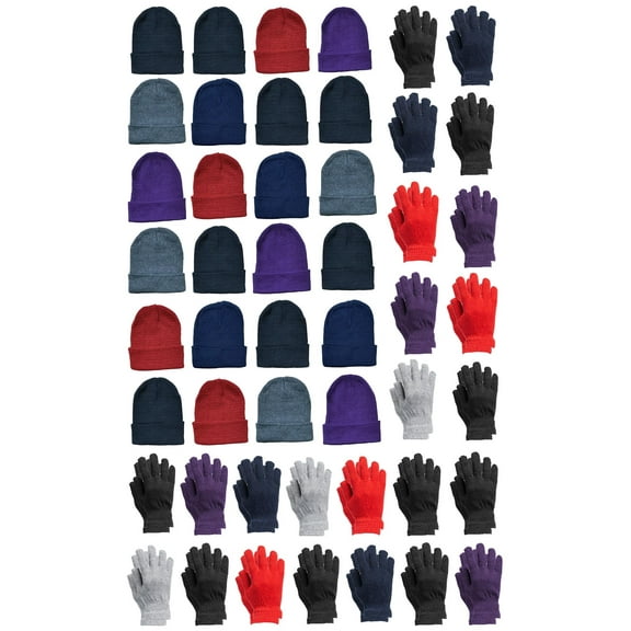 SOCKS'NBULK Wholesale Beanie and Glove Winter Bulk Kit, Kids Adults Bulk Sets, Homeless Donation Shelters