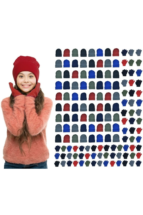 Wholesale Beanie and Glove Winter Bulk Kit, Kids Adults Bulk Sets, Homeless Donation Shelters