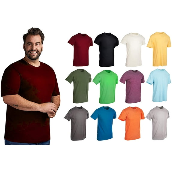SOCKS'NBULK Wholesale Bulk 12 Pack Men's Cotton T-Shirt Tees, Big & Tall Plus Size Short Sleeve Lightweight T-Shirts, Size 5X-Large