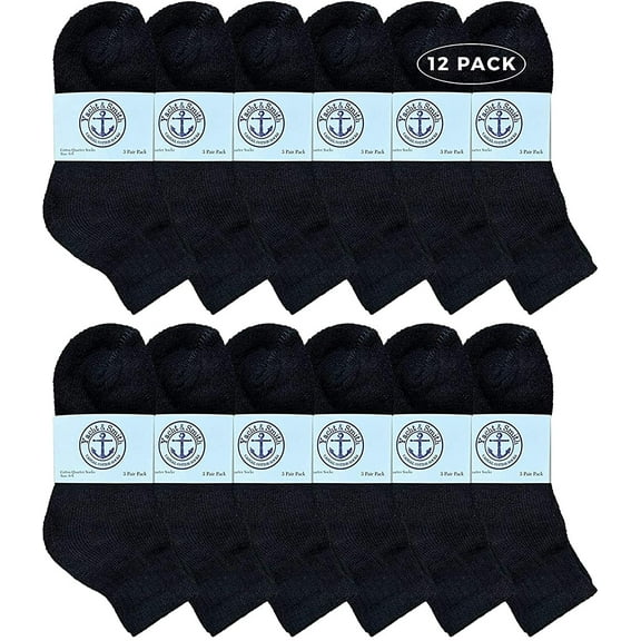 SOCKS'NBULK Wholesale Bulk Kids Mid Ankle Socks, Cotton Sport Athletic Ankle Socks - 6-8 - Black - 12 Packs