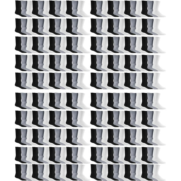 SOCKS'NBULK Wholesale Bulk Sport Cotton Unisex Crew, Ankle, Tube Socks, Children (Kid's 6-8, 300 Pairs Mixed Assorted)