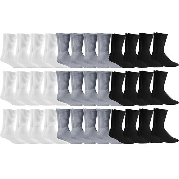 SOCKS'NBULK Wholesale Bulk Sport Cotton Unisex Crew, Ankle, Tube Socks, Children (Kid's 6-8, 36 Pairs Mixed Assorted)