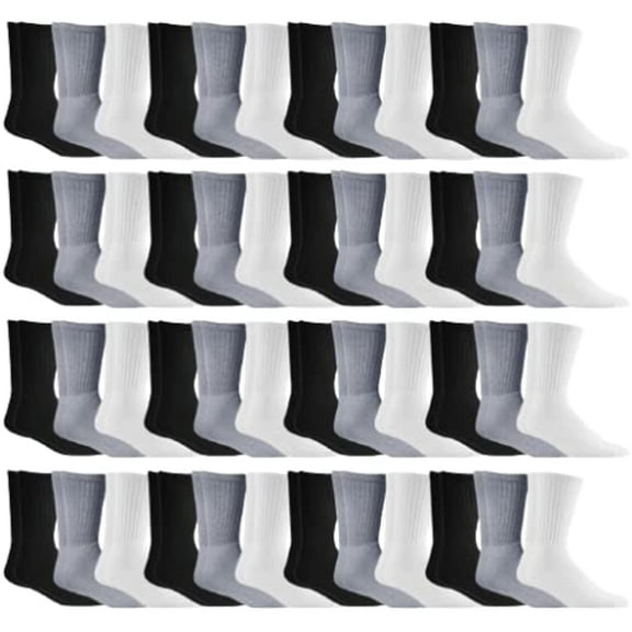 SOCKS'NBULK Wholesale Bulk Sport Cotton Unisex Crew, Ankle, Tube Socks, Children (Kid's 6-8, 48 Pairs Mixed Assorted)