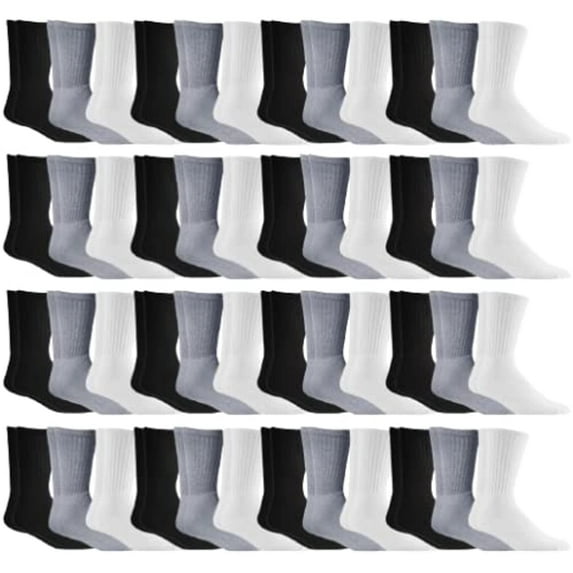 SOCKS'NBULK Wholesale Bulk Sport Cotton Unisex Crew Sock For kids Size 4-6 (Kid's 4-6, 48 Pairs Mixed Assorted)