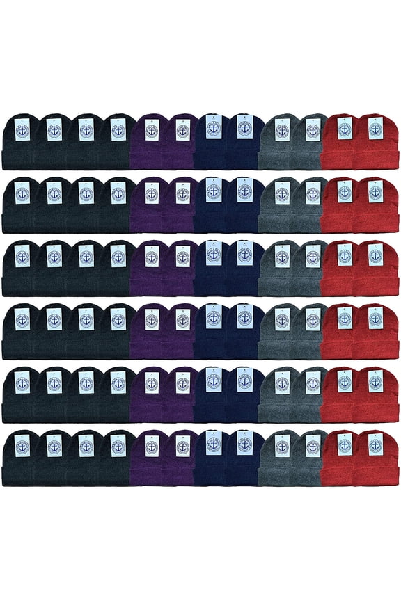 Wholesale Bulk Winter Beanies, Cold Weather Thermal Stretch Skull Cap, Mens Womens Unisex Hat (Pack C/Assorted, 72)