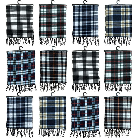 SOCKS'NBULK Wholesale Bulk Winter Fleece Scarf Solid Black And Plaid, Scarves in Bulk Unisex, One Size
