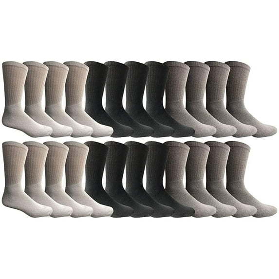 SOCKS'NBULK Wholesale Crew Socks, Men Women Children, Cotton Basic Wear (24 Pack Mix, 10-13)