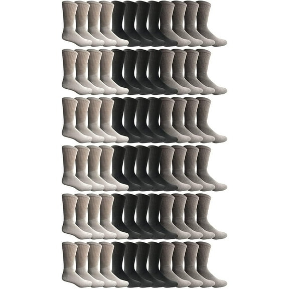 SOCKS'NBULK Wholesale Crew Socks, Men Women Children, Cotton Basic Wear (72 Pack Mix, 9-11)