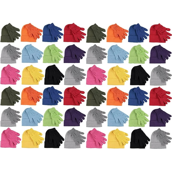 SOCKS'NBULK Wholesale Kids Beanie and Glove Kit Sets, Homeless Donation Children Shelters (Assorted Beanie Mitten Set, 48)