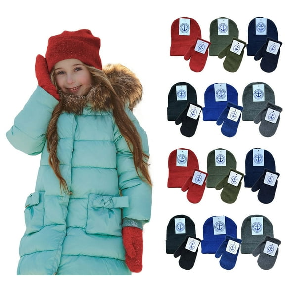 SOCKS'NBULK Wholesale Kids Beanie and Glove Kit Sets, Homeless Donation Children Shelters (Beanie Mitten Set, 24)