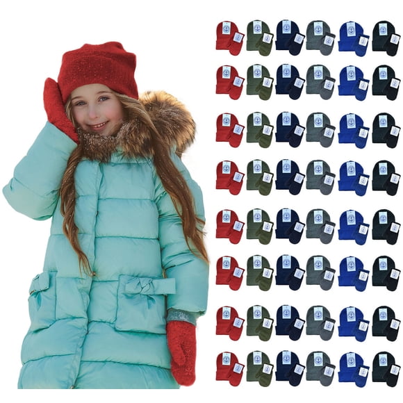 SOCKS'NBULK Wholesale Kids Beanie and Glove Kit Sets, Homeless Donation Children Shelters