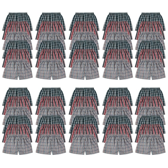SOCKS'NBULK Wholesale Men's Tag Free Woven Boxer Shorts, Relaxed Fit, Underwear Bulk for Men, Donations Shelters Assorted Color Cases 60 Pack (Small)