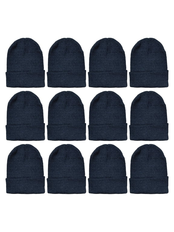Winter Beanies for Men & Women, Warm Thermal Cold Resistant Bulk Packs (12 Pack Black)