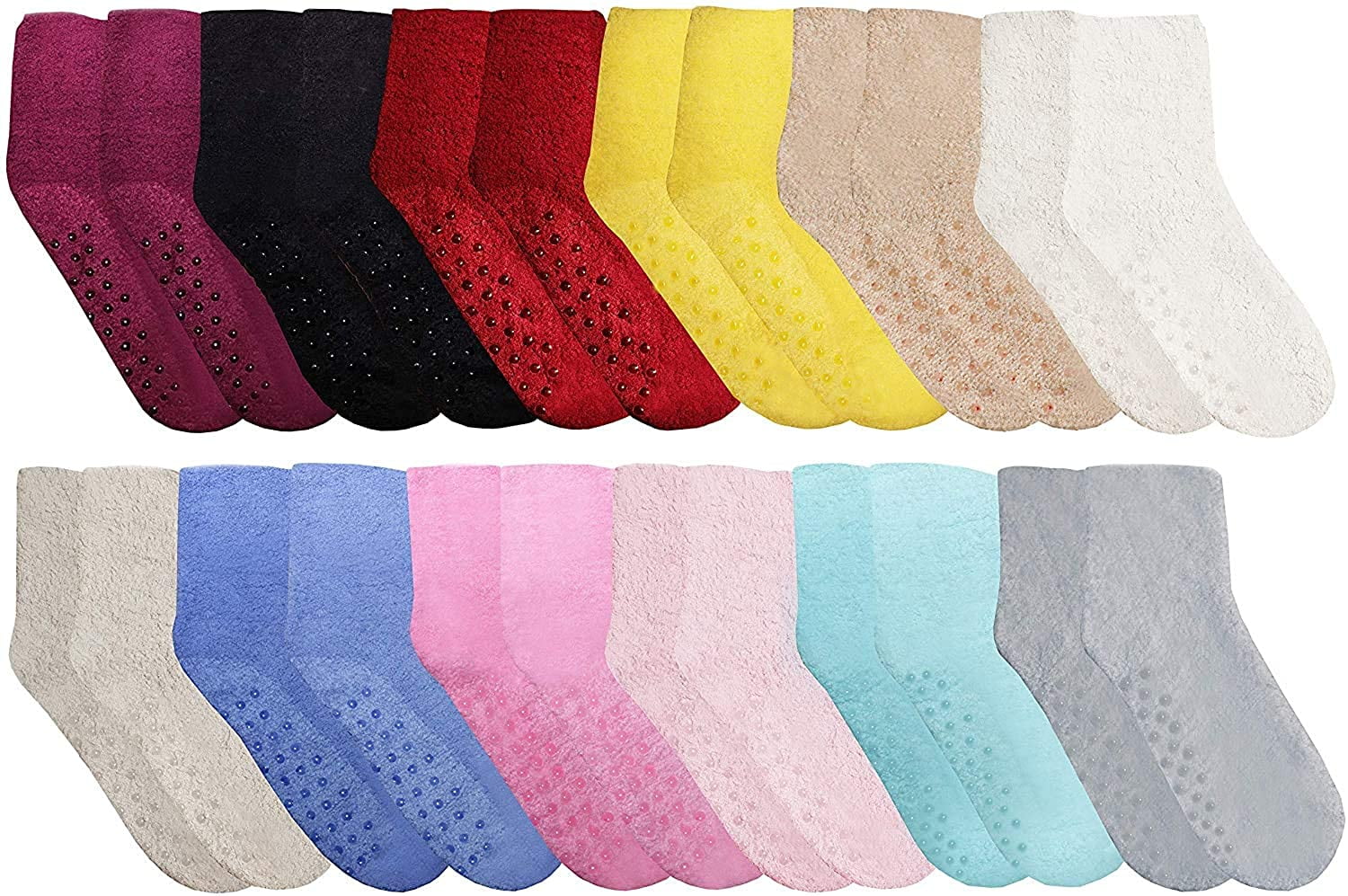 SOCKS'NBULK Women Winter Fuzzy Non Skid Gripper Socks, Warm Butter Soft  Solid Colors, 9-11 