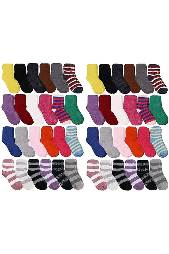 Women’s Fuzzy Socks, Assorted, Colorful, Warm Stretchy Furry Bulk Socks