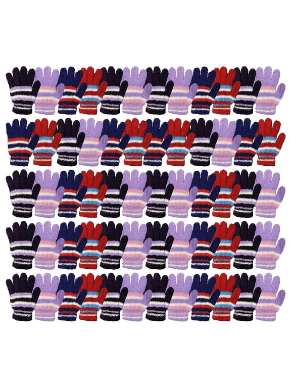 Women's Fuzzy Winter Gloves, Magic Stretch, Purple Red and Navy Blue, Soft Furry, Bulk