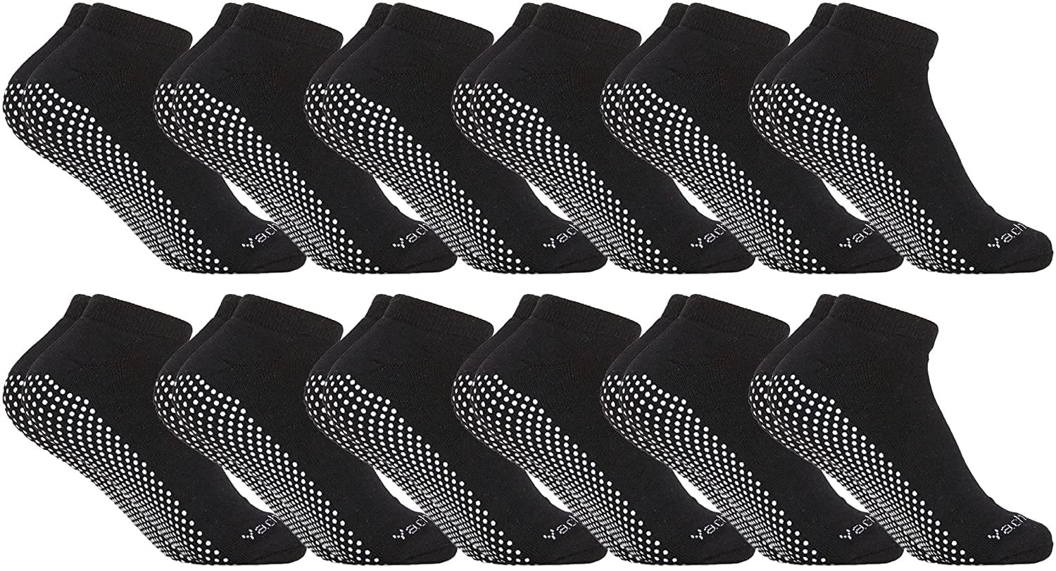 SOCKS'NBULK Women's Non Slip No-Skid Socks with Grips, 97% Cotton, For Hospital, Yoga, Pilates, Barre, Grippy Ankle Sock