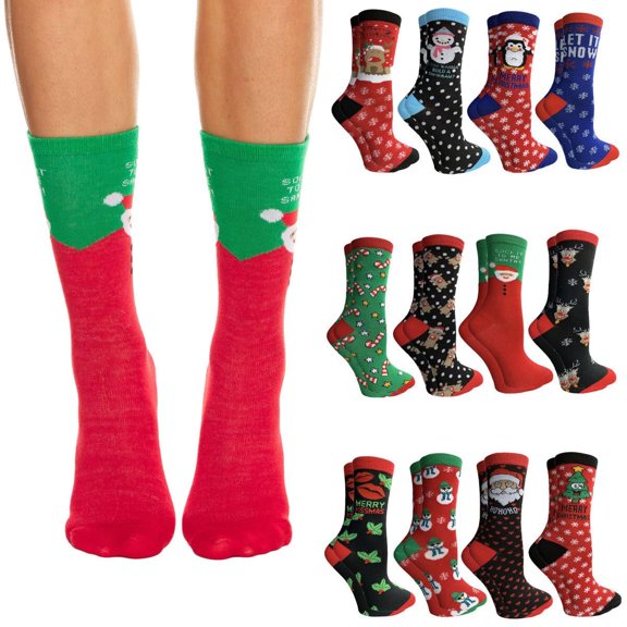 SOCKS'NBULK Womens Christmas Socks, Novelty Holiday Socks, Fun Colorful Festive, Crew, Slipper Socks, 9-11