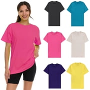 SOCKSNBULK 6 Pack Womens Oversized Cotton Blend T-Shirts, Crew Neck Short Sleeve Baggy Loose Tops Oversize Tees Color Assorted, Size Large