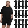 thumbnail image 1 of SOCKS'NBULK 24 Pack Womens Oversized Cotton Blend T-Shirts, Crew Neck Short Sleeve Baggy Loose Tops Oversize Tees Color Black, Size 4X-Large, 1 of 5