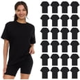 thumbnail image 1 of SOCKS'NBULK 24 Pack Womens Oversized Cotton Blend T-Shirts, Crew Neck Short Sleeve Baggy Loose Tops Oversize Tees Color Black, Size Large, 1 of 5